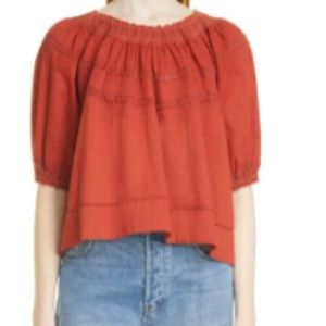 EUC The Great The Prarie Bird Lace Detail Blouse in Vintage Poppy Size 0